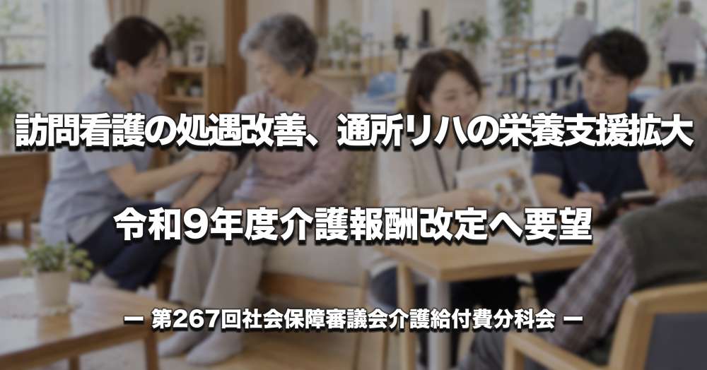 訪問看護の処遇改善、通所リハの栄養支援拡大を要望　令和9年度介護報酬改定へ